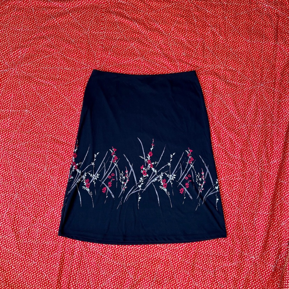 Express Vintage 90s 2000s Floral Midi low rise Skirt Black red Large Y2K